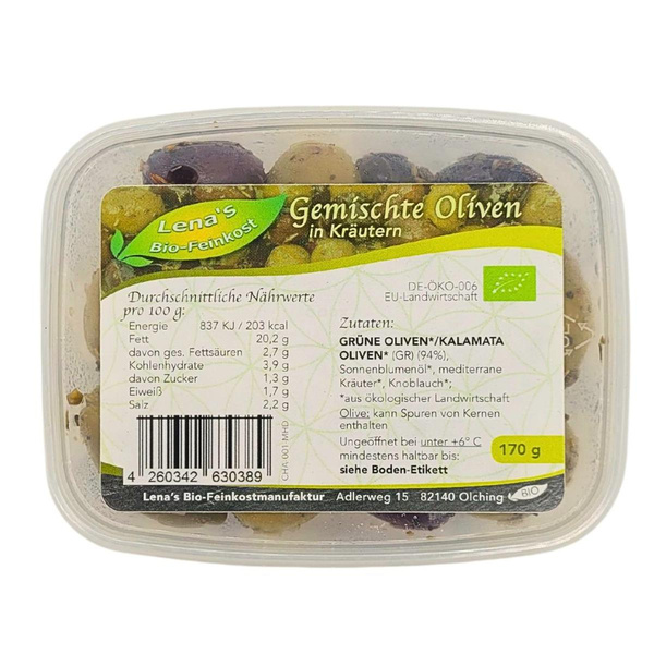 Produktfoto zu Gemischte Oliven in Kräutern, 170g
