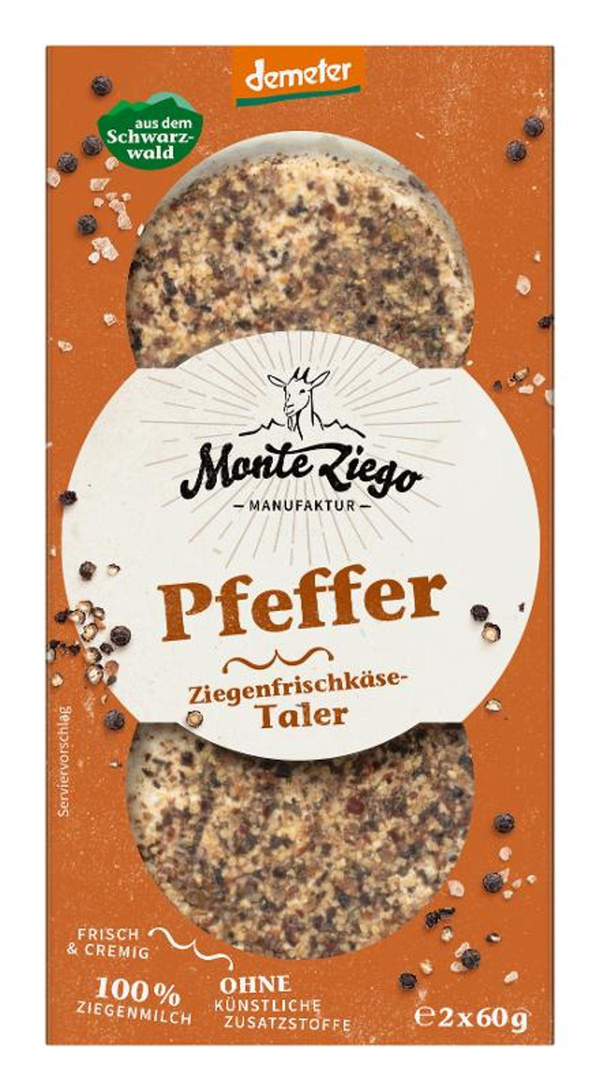 Produktfoto zu Ziegenfrischkäse Taler Pfeffer 120g (2x60g)