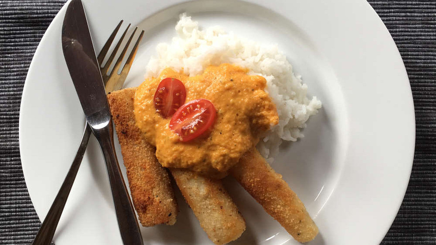 Rezeptbild für Gebratene Schwarzwurzeln in Käsekruste mit Möhrensoße