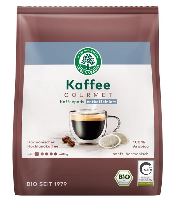 Produktfoto zu Gourmet Kaffee Crema entkoffeiniert Pads 18 Stk.