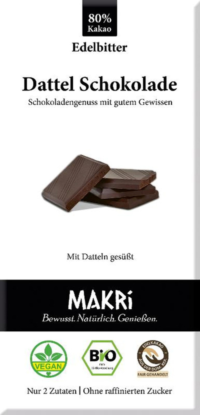 Produktfoto zu Dattel-Schokolade Edelbitter 80% 85g