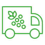 Grünes Symbol mit einer Ökokiste voller Gemüse und Obst, das die Produktauswahl symbolisiert.