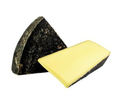 KI generiert: Ein Stück Käse mit schwarzer Rinde, daneben ein weiteres Stück Käse.