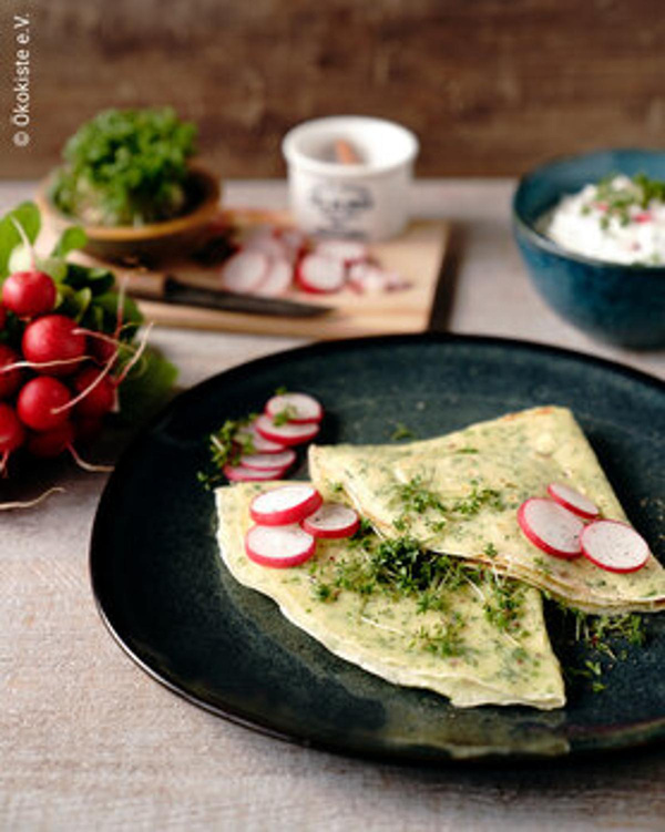 Produktfoto zu Rezept Kresse-Pfannkuchen mit Dip