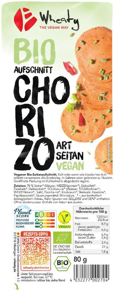 Produktfoto zu Wheaty Aufschnitt Chorizo, 80g