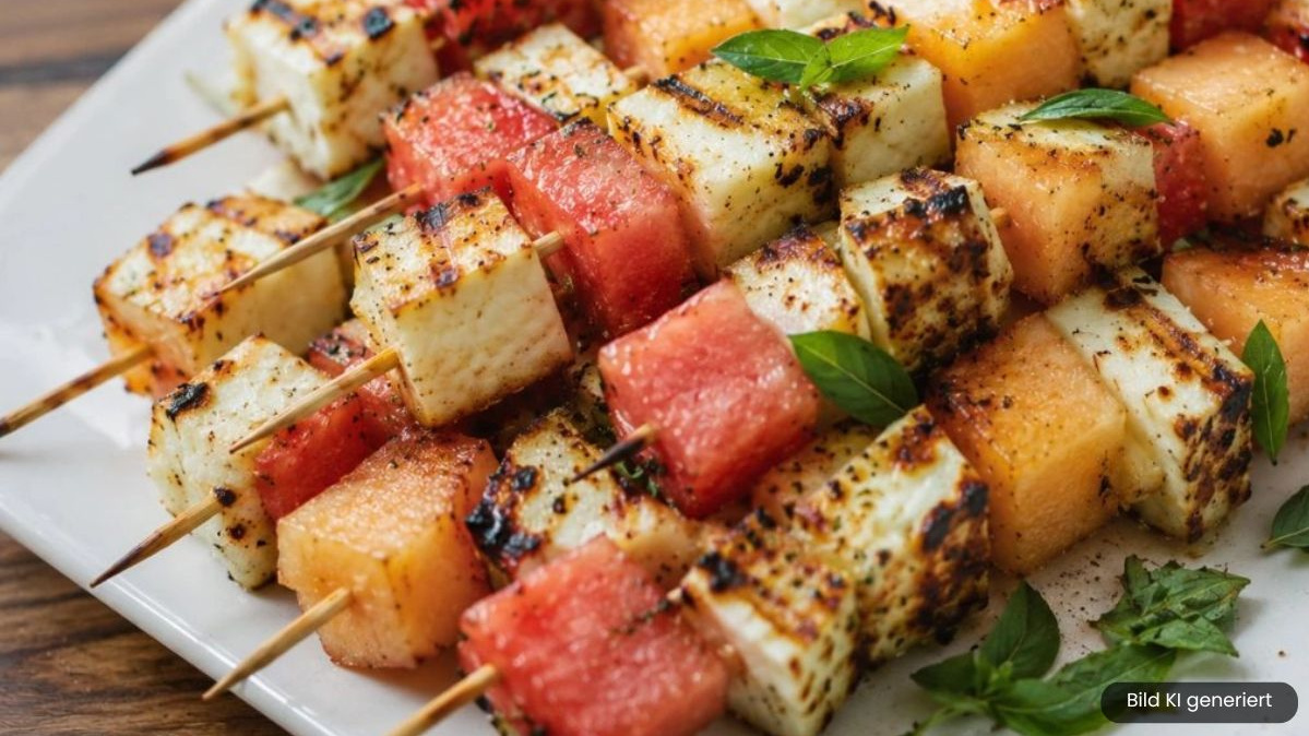 KI generiert: Das Bild zeigt eine Schüssel mit einem bunten Salat aus Rote-Bete-Scheiben, Karottenstreifen, Feldsalat, gehackten Nüssen und einem Klecks Sahne oder Joghurt in der Mitte. Der Salat liegt auf einem Holztisch.