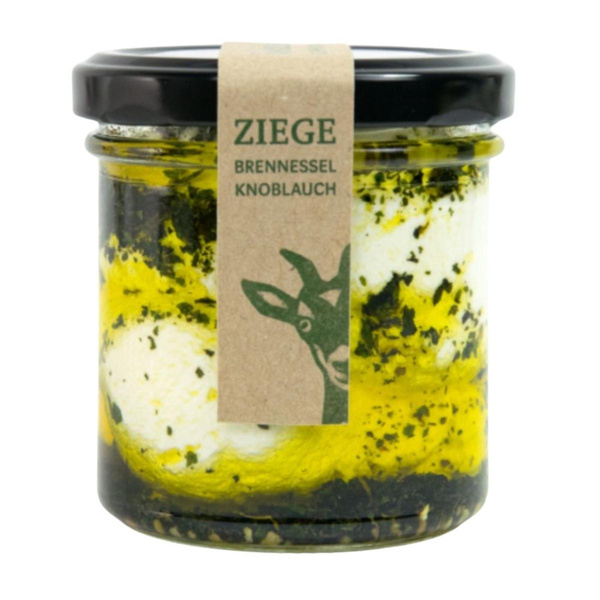 Produktfoto zu Blumenthaler Ziegenfrischkäse Brennnessel-Knoblauch im Glas, ca. 140g