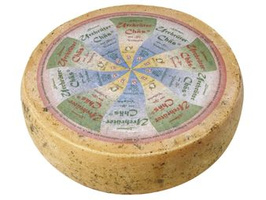 KI generiert: Ein Block Käse mit Kräutern und einem blauen Etikett.