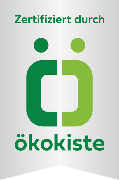 Auf dem Bild wird die Zertifizierung duch Ökokiste abgebildet.