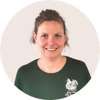 KI generiert: Eine Person mit grünem T-Shirt und Logo-Text „Die rollende Gemüsekiste“.