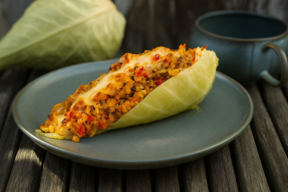 KI generiert: Das Bild zeigt eine Schüssel mit einem bunten Salat aus Rote-Bete-Scheiben, Karottenstreifen, Feldsalat, gehackten Nüssen und einem Klecks Sahne oder Joghurt in der Mitte. Der Salat liegt auf einem Holztisch.