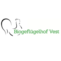 KI generiert: Logo mit Hahn-Skizze und Text: "Biogeflügelhof Vest".