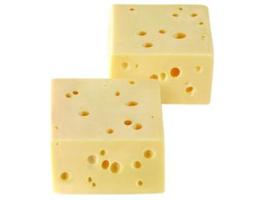KI generiert: Zwei Würfel Emmentaler-Käse mit typischen Löchern.
