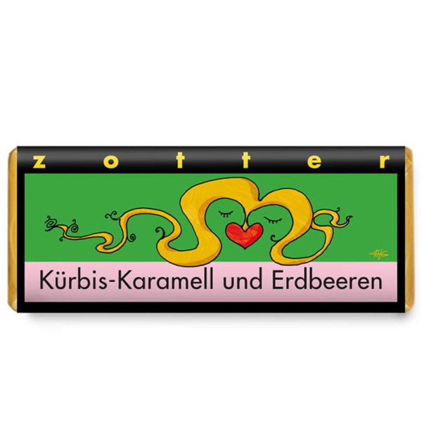Produktfoto zu Kürbis-Karamell und Erdbeere, 70g, Zotter-Schokolade