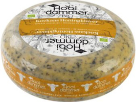 KI generiert: Eine Käsesorte namens "Hooi dammer BIO Koekaas Honingklaver" mit gelber Verpackung und Text.