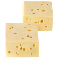 KI generiert: Zwei Blöcke Emmentaler Käse mit Löchern.