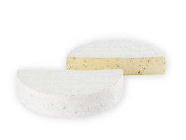 KI generiert: Auf dem Bild sind zwei Käselaibe abgebildet, einer ganz und der andere aufgeschnitten. Beide tragen ein Etikett mit der Aufschrift "Gouda".