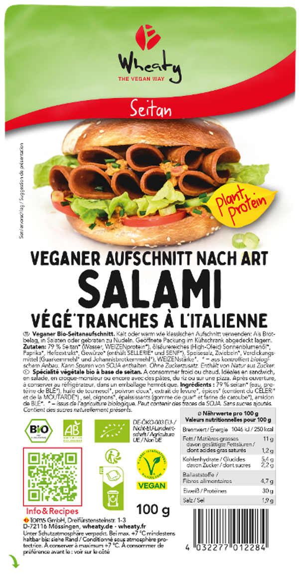Produktfoto zu Veganer Aufschnitt Salami-Art 100g