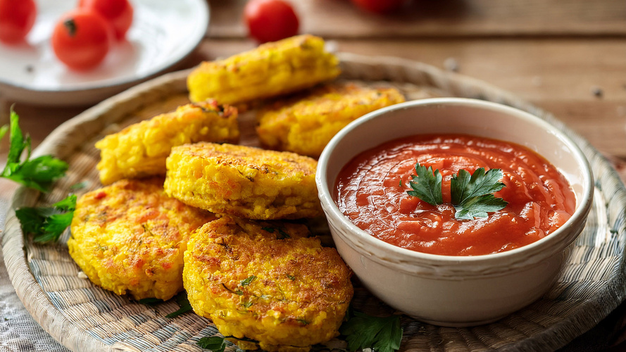 Rezeptbild für Maisküchlein mit Tomaten-Dip