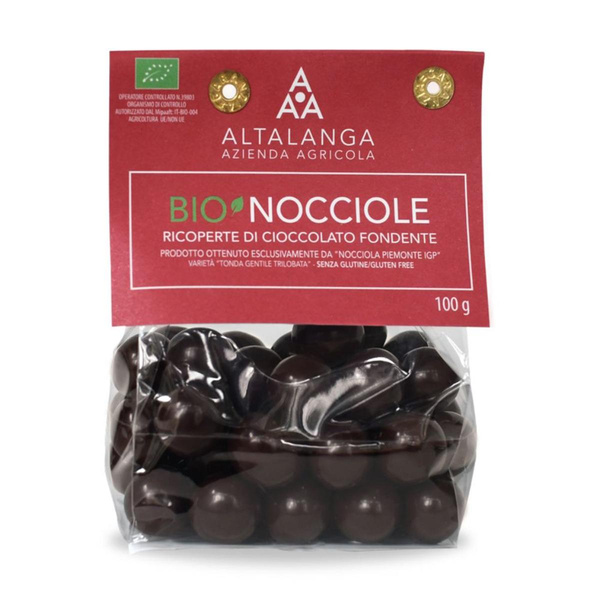 Produktfoto zu Haselnüsse mit Bitterschokolade, 100g