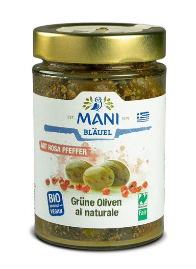 Produktfoto zu Grüne Oliven al naturale mit rosa Pfeffer 205g