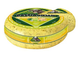 KI generiert: Auf dem Bild sind zwei Käselaibe abgebildet, einer ganz und der andere aufgeschnitten. Beide tragen ein Etikett mit der Aufschrift "Gouda".