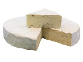 KI generiert: Ein runder Weichkäse, teilweise aufgeschnitten, mit weißer Rinde.