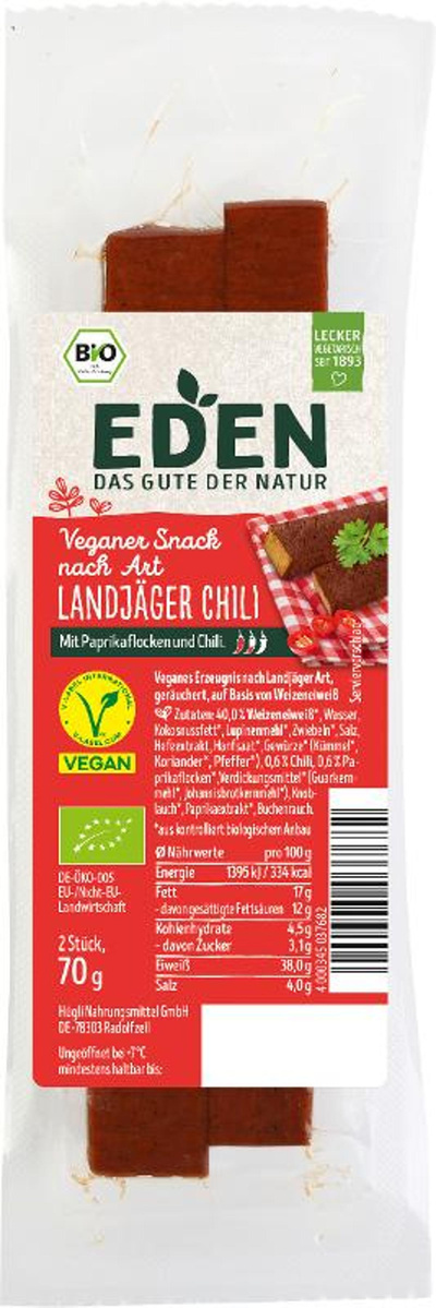 Produktfoto zu Veganer Snack Chili auf Landjäger Art, 70g (2 Stk.)