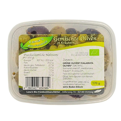 Produktfoto zu Gemischte Oliven in Kräutern, 170g