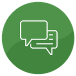 Ein grüner Kreis mit einem Sprechblasen-Symbol in der Mitte.
