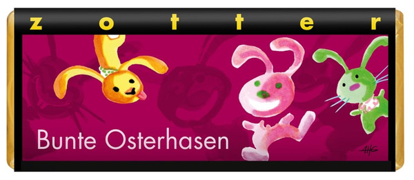 Produktfoto zu Bunte Osterhasen - Kirsch auf Nusswaffel, Zotter 70g
