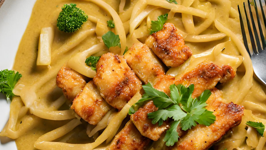 Rezeptbild für Kohlrabinudeln in Curry-Kokos-Sauce vegan