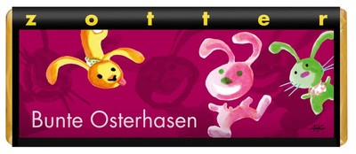 Produktfoto zu Bunte Osterhasen - Kirsch auf Nusswaffel, Zotter 70g