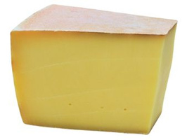 KI generiert: Ein runder Laib Käse, teils aufgeschnitten. Auf der Rinde: "Almradler Bio-Heumilchkäse".