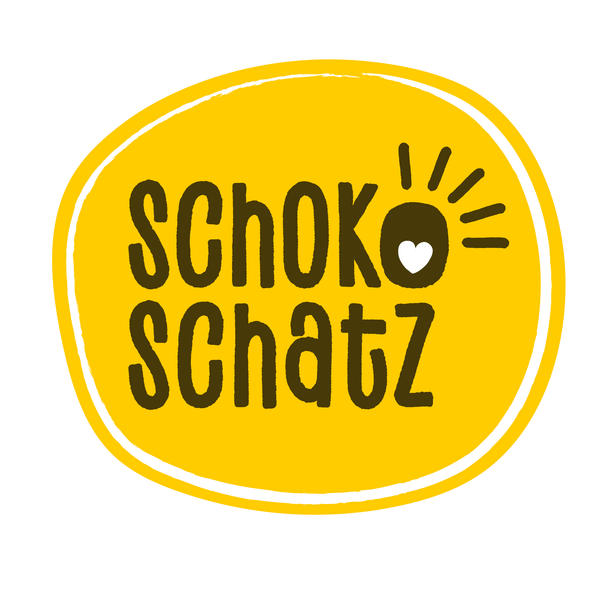 KI generiert: Gelbes Logo mit dem Text "schokoschatz" und illustrativem Herzsymbol.